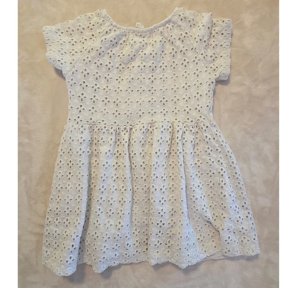 ZARA Kids White‎ Cotton Button Front Eyelet Dress Size 6 Cottagecore Summer